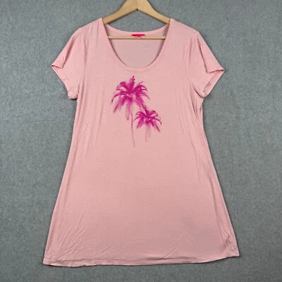 Betsey Johnson Sleep Shirt Pajamas Womens M Pink Palm Tree Nightgown Rayon - Image 1 of 4