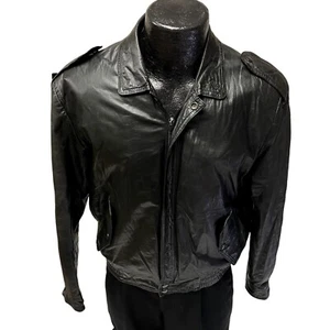 Vtg 50 60's Cellini Black CAFE RACER Leather Motorcycle Biker Jacket BOMBER 36 - Picture 1 of 12