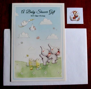 NOS Baby Shower Gift Greeting Card, Env. & Seal – Stork Bringing Another Baby - Picture 1 of 9