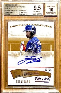 2014 POP 2 (0^) LINDOR ROOKIE /25 AUTO GOLD RC PANINI BGS 9.5 / 10 GEM MINT!