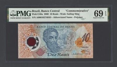 Brazil 10 Reais 2000 P248a Uncirculated Grade 69 - Image 1 of 2