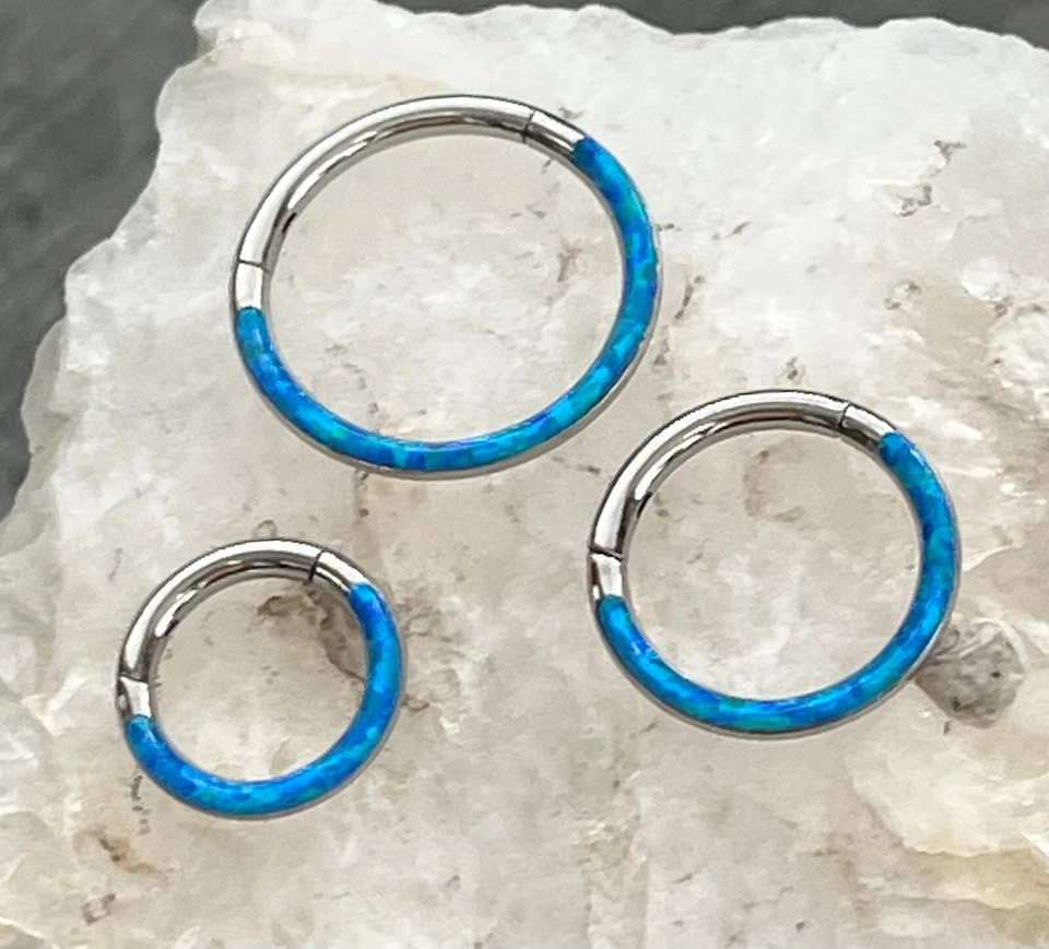 1pc Opal Front Edge Hinged Segment Ring Septum Clicker Steel Daith Hoop Jewelry - Image 1 of 4