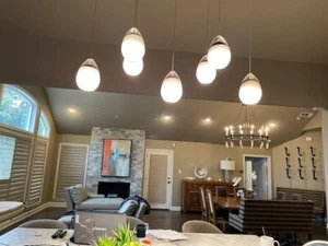 LED 7 PENDANT POLISH hand BLOWN GLOBES CEILING FIXTURE - Picture 1 of 4