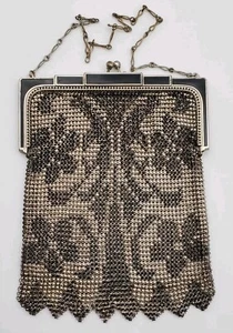 Vintage Art Deco Whiting Davis Mesh Purse Black Enameled - Picture 1 of 15