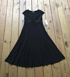 NUEVO CON ETIQUETAS Jones New York Mujer 10 Elegante Negro Cuello en V Manga Gorra Maxi Vestido Midi - Imagen 1 de 12