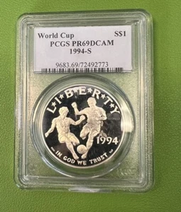1994-S $1 WORLD CUP PROOF SILVER DOLLAR PCGS PR69 DCAM 9683.69/72492773 - Picture 1 of 15