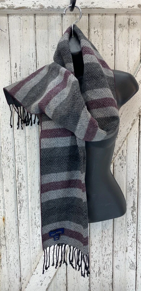 Bufanda chal cálida de invierno 100 % seda a cuadros gris granate unisex Club Room para hombre Foto 1 de 4