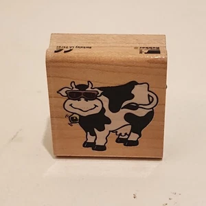 Rubber Stampede Rubber Stamps 736C KUH TRÄGT SONNENBRILLE GLOCKE - Bild 1 von 6
