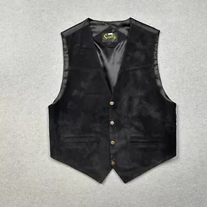VINTAGE Scully Vest Mens Large Black Genuine Leather Western Cowboy Buttons - Picture 1 of 14
