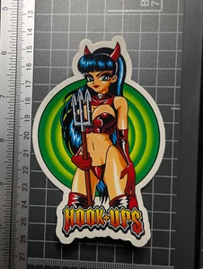 Hook-Ups Sticker Decal – Anime Devil Girl with Trident, Green Swirl Pin-Up Art - Picture 1 of 1