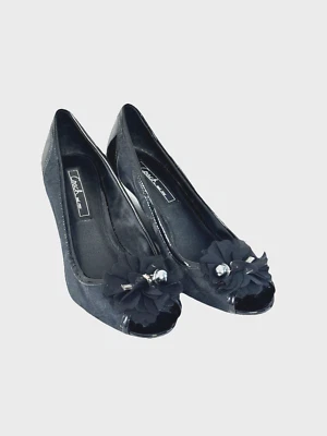 Coach De Colección Tamalia Cuña 8.5 Peep Toe Negro Lona Logo Chic Dijes Florales Y2k Foto 1 de 4