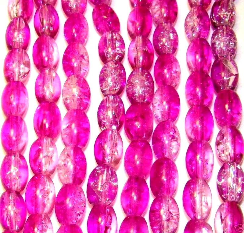 G4079 Purple & Crystal Clear Bi-Color 11mm Oval Crackle Glass Beads 32"  - Image 1 of 1