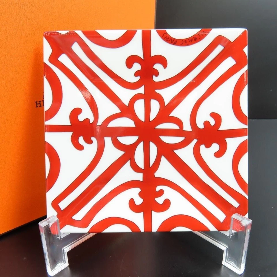 HERMES Red Balcon du Guadalquivir Square Plate Accessory Case Tray - Image 1 of 3