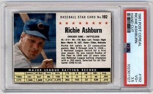 1961 Post Cereal Hand Cut Richie Ashburn #192 PSA 3.5 Chicago Cubs - Picture 1 of 2