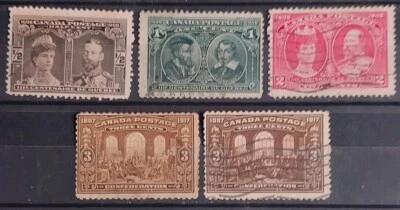 CANADA 1908-1917 COMMEMORATIVE STAMPS LOT OF 5V USED CA0817 - Image 1 of 2