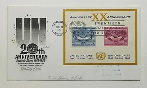 1965 FDC United Nations 20th Anniversary Souvenir Sheet 1945-1965 UN Cover Club  - Picture 1 of 2