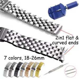Cinturino Orologio Acciaio Inox 22 mm 18 19 mm 20 mm 21 24 cinturino 26 mm con estremità piatte curve - Foto 1 di 26