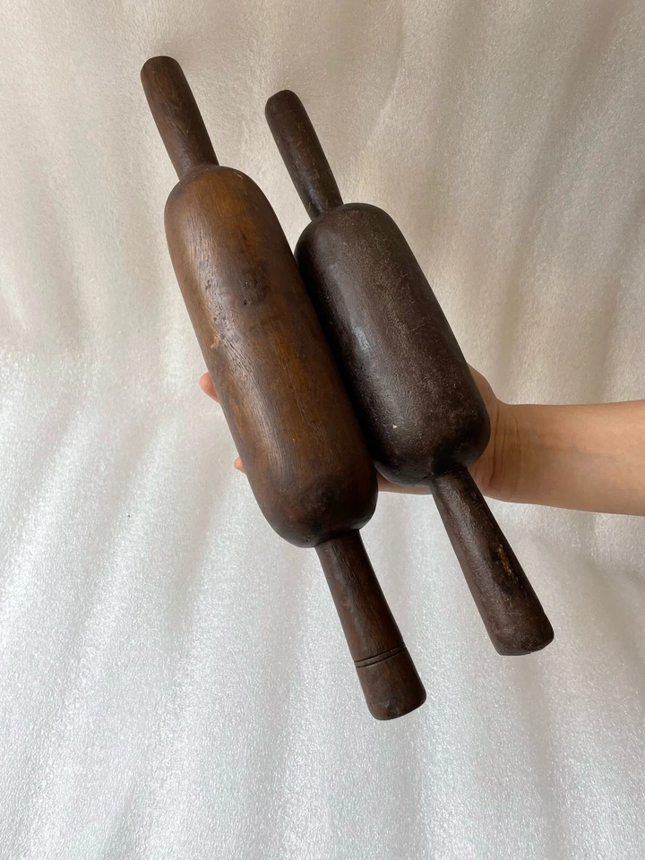 Set of 2 Vintage Wooden Rolling Pin, Belan with Handles, Baking Pin - 228 - Image 1 of 4