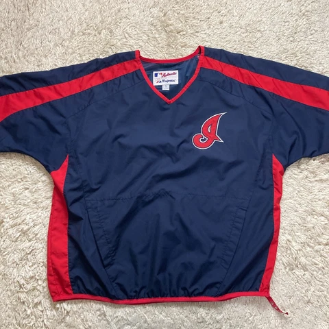 Cleveland Indians Windbreaker Jacket Men's Large Majestic Blue Red Short Sleeve Cover