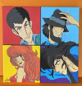 tela con acrilici 30 x 30 personaggio anime lupin III - Foto 1 di 1