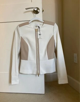 Women’s Calvin Klein Double Zipper Blazer Gold Detail In Color Latte - Image 1 of 4