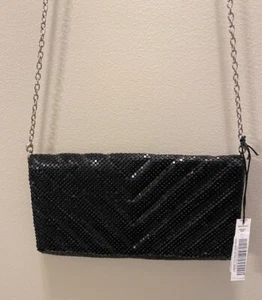 Neu mit Etikett Kate Landry Abendtasche/Clutch schwarz Pailletten mit Silberkette wandelbar - Bild 1 von 6