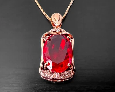 Collar Colgante Rectángulo Rubí Grande Ovalado Creado en Laboratorio Placa Oro Rosa 18K Foto 1 de 4