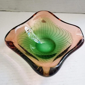 Vintage Murano Galliano Ferro Pink Green Ashtray Bullicante Bubbles 8" - Picture 1 of 9
