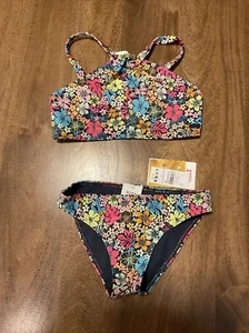 Roxy Kids 2 Piece NWT Size 8 Daisy Mood Crop Top Set Multi Color Floral - Picture 1 of 5