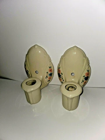 Vintage Sear Harmony House WALL SCONCES Porcelain w/Flowers 1940's Cover