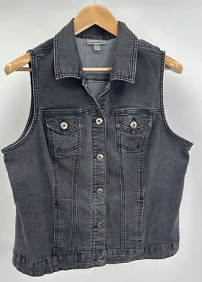 Dressbarn Denim Vest Black Jean Button Up Womens Plus 2X Western Pocket - Image 1 of 4