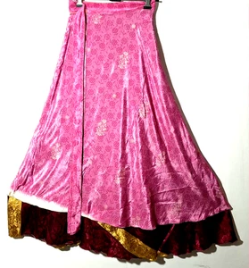 Increíble-arte Vintage Seda Sari Magic Wrap Falda Reversible Doble Capa Falda, - Imagen 1 de 6