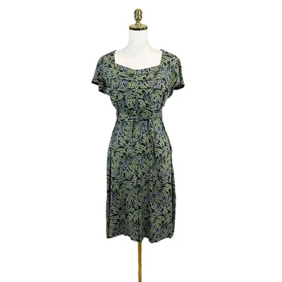 Vestido Christopher & Banks Estampado Hoja Verde Talla L Elastizado Informal Boho Cinturón Foto 1 de 4