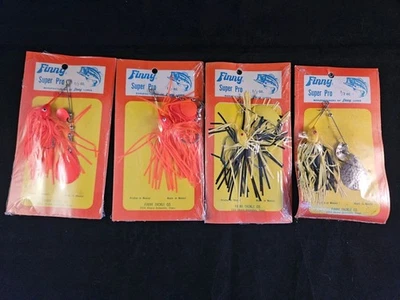 4 Finny Super Pro 1/2 oz Vintage Spinnerbaits, NOS, Orange, Yellow/Black - Image 1 of 4