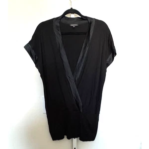 Vintage Bebe Y2K Black Top Slinky Silk Blend Deep V Neck Satin Trim Size Small - Picture 1 of 8