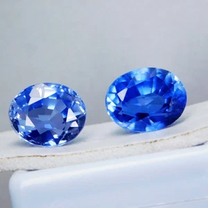 Stunning 12.40 Ct Natural Ceylon Blue Sapphire- Certified Oval Gemstone Pair - Picture 1 of 11