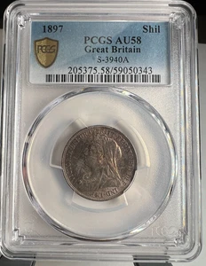 1897 England, UK Great Britain KM# 780, Shilling, Victoria, S 3940A, PCGS AU 58 - Picture 1 of 4