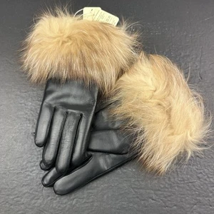 Vikideer & Co. Patrick Grant Black Leather Rabbit Fur Sz Medium Gloves - Picture 1 of 7
