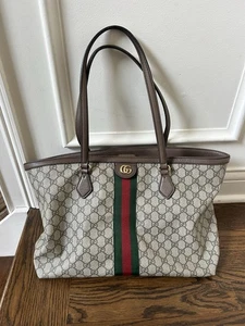 Gucci Ophidia Large Tote Bag in Beige & Dark Brown GG Supreme With Gold Hardware - Picture 1 of 15