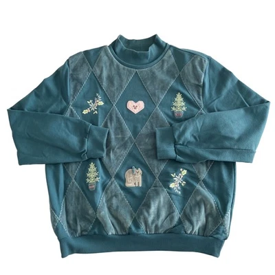 Alfred Dunner винтажный кот бабушка новинка пэчворк вышивка толстовка размер L - Изображение 1 из 4