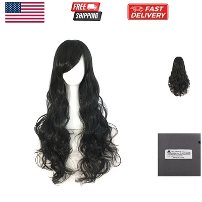 Peluca Disfraz Cosplay Rizada Espiral Pelo Largo 32" 80 cm Negra Foto 1 de 4