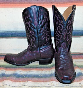 Mens Rujo Gavin Black Cherry Full Quill Ostrich Cowboy Boots 13 EE New w/o Box - Picture 1 of 6
