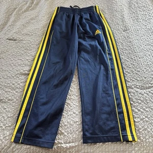Adidas Track Pants Boy Youth Small (8) Blue And Yellow Stripe Pull On Drawstring - Picture 1 of 7