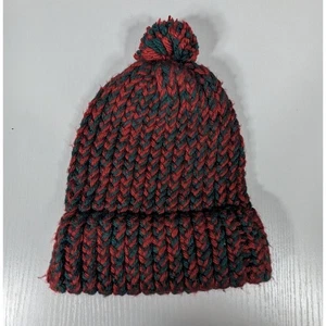 Crochet Hat Youth Size Homeade Red Green Pom Beanie - Picture 1 of 3