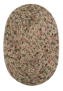 Vtg Oval Jelly Roll Rope Mat Rug Chintz Rose Floral Pink Green Cream 29"X 21" - Picture 1 of 3