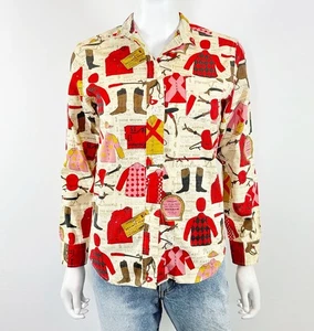 Vintage Ratcatcher Western Equestrian Print Shirt Size XS Cowgirl Rodeo Colorful - Picture 1 of 5