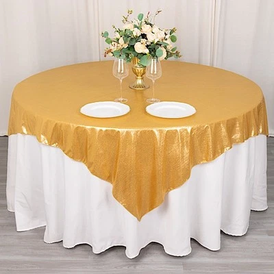 72" x 72" GOLD Polyester Square TABLE OVERLAY Glitter Sequin Dots Party Events - Image 1 of 4