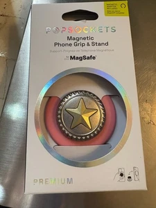 PopSockets Magnetic Phone Grip & Stand For MagSafe  Enamel PINK CIR W GOLD STAR - Picture 1 of 2