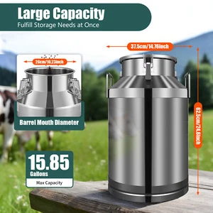 60L Stainless Steel Milk Can Made of Heavy-gauge for Heavy Restaurant Use USA - Picture 1 of 20