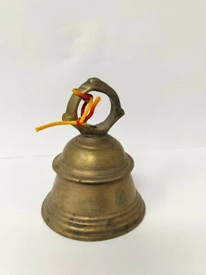 Campana colgante antigua hecha a mano de latón macizo hindú religioso templo culto techo Foto 1 de 4